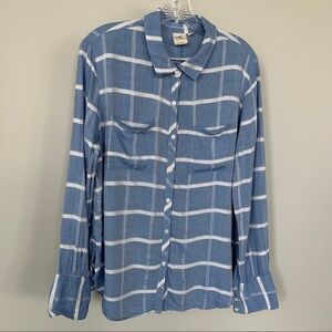 White Crow‎ Blue & White Striped Button Up Top Sz M